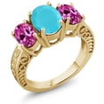 thumbnail image 1 of Gem Stone King 3.30 Ct Green Turquoise Pink Created Sapphire 18K Yellow Gold Plated Silver Ring (Size 8), 1 of 3