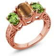 thumbnail image 1 of Gem Stone King 3.30 Ct Oval Brown Tiger Eye Green Peridot 18K Rose Gold Plated Silver Ring (Size 7), 1 of 3