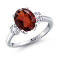 thumbnail image 1 of Gem Stone King 3.30 Ct Oval Red Garnet White Created Sapphire 925 Sterling Silver Ring, 1 of 6