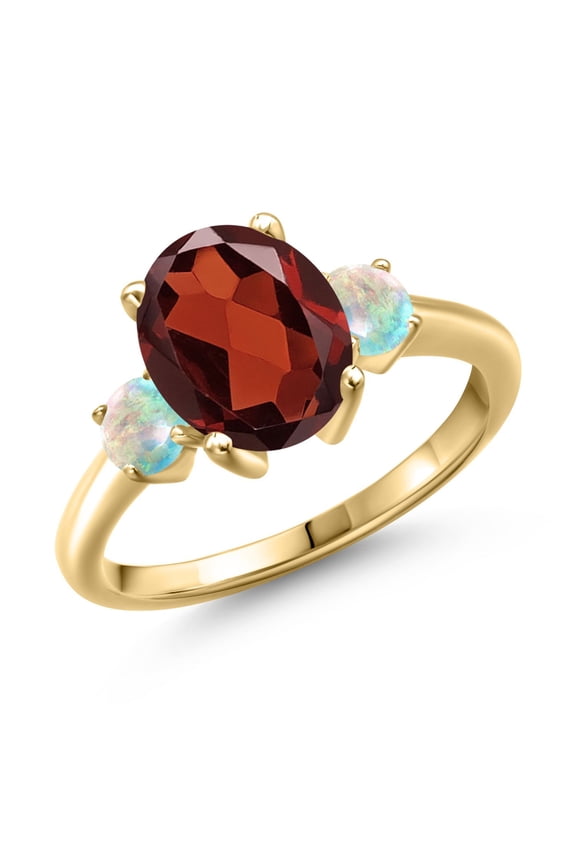 3.30 Ct Oval Red Garnet White Simulated Opal 18K Yellow Gold Plated Silver Ring (Size 9)