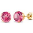 thumbnail image 1 of Gem Stone King 3.30 Ct Round 7mm Pink Mystic Topaz 18K Yellow Gold Plated Silver Stud Earrings for Women Men, 1 of 5
