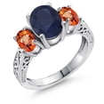 thumbnail image 1 of Gem Stone King 3.30 Cttw Oval Blue and Orange Sapphire 3-Stone Engagement Ring for Women | 925 Sterling Silver | Gemstone Birthstone | Three Stone Wedding Anniversary Promise Ring for Women | Size 5, 1 of 6
