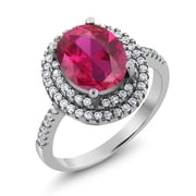 Gem Stone King 3.30 Cttw Red Created Ruby Ring for Women in 925 Sterling Silver | Oval 9X7MM Size 8