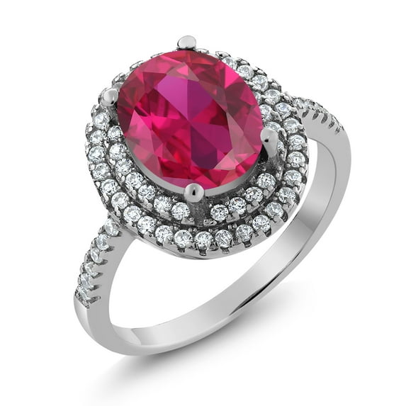 Gem Stone King 3.30 Cttw Red Created Ruby Ring for Women in 925 Sterling Silver | Oval 9X7MM (Size 8)