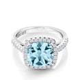 thumbnail image 1 of Gem Stone King 3.30 Cttw Sky Blue Topaz and White Created Sapphire Ring for Women in 925 Sterling Silver | Cushion Cut 8MM | Gemstone Birthstone | Available in Size 5, 6, 7, 8, 9, 1 of 6