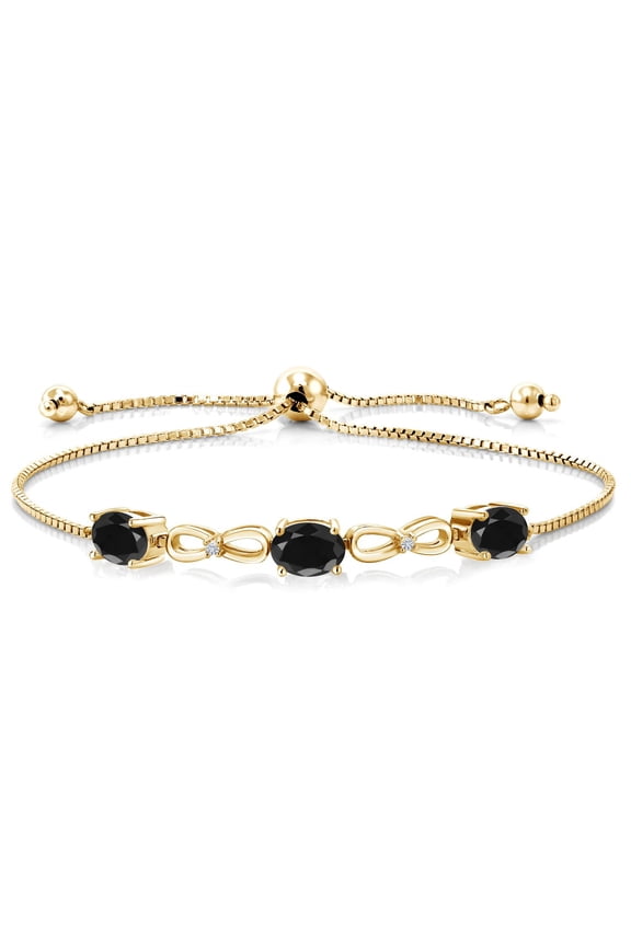 3.32 Ct Black Sapphire E-F Lab Grown Diamond 18K Yellow Gold Plated Silver Bracelet for Women