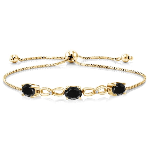 Gem Stone King 3.32 Ct Black Sapphire E-F Lab Grown Diamond 18K Yellow Gold Plated Silver Bracelet for Women