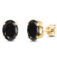 thumbnail image 1 of Gem Stone King 18K Yellow Gold Plated Silver Black Sapphire Stud Earrings for Women Men | 3.32 Cttw | Gemstone September Birthstone | Oval 8X6MM, 1 of 4