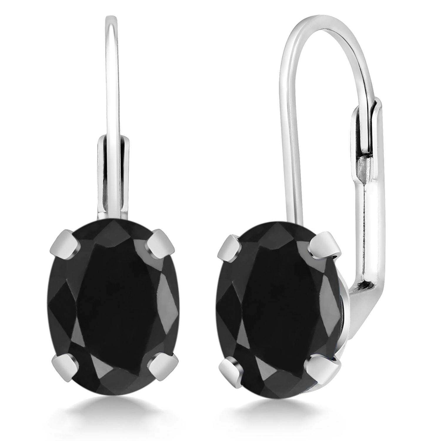 Gem Stone King 3.32 Ct Oval Black Sapphire 925 Sterling Silver Earrings