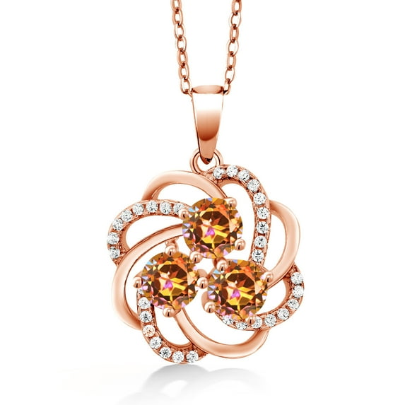 Gem Stone King 3.32 Ct Round Ecstasy Mystic Topaz 18K Rose Gold Plated Silver Pendant