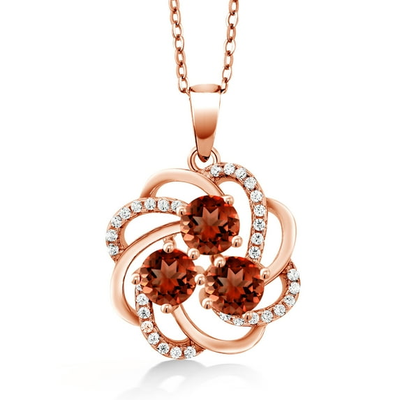 Gem Stone King 3.32 Ct Round Red Garnet 18K Rose Gold Plated Silver Pendant