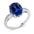 thumbnail image 1 of Gem Stone King 3.34 Ct Oval Blue Created Sapphire White Diamond 14K White Gold Ring, 1 of 4