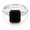 thumbnail image 1 of Gem Stone King 3.39 Cttw Black Onyx and White Created Sapphire Wedding Engagement Ring for Women | 925 Sterling Silver | Gemstone Birthstone | 10X8MM Emerald Cut | Available in Size 5, 6, 7, 8, 9, 1 of 7