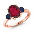 thumbnail image 1 of Gem Stone King 3.40 Ct Oval Red Mystic Quartz Blue Sapphire 18K Rose Gold Plated Silver Ring, 1 of 6