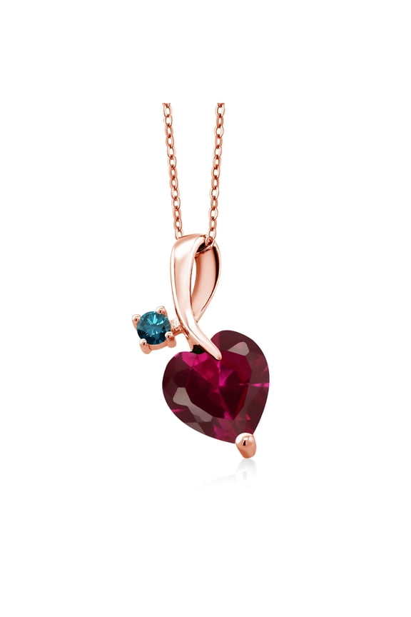 3.40 Ct Red Created Ruby Blue Diamond 18K Rose Gold Plated Silver Pendant