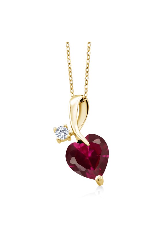 3.40 Ct Red Created Ruby E-F Lab Grown Diamond 18K Yellow Gold Plated Silver Pendant
