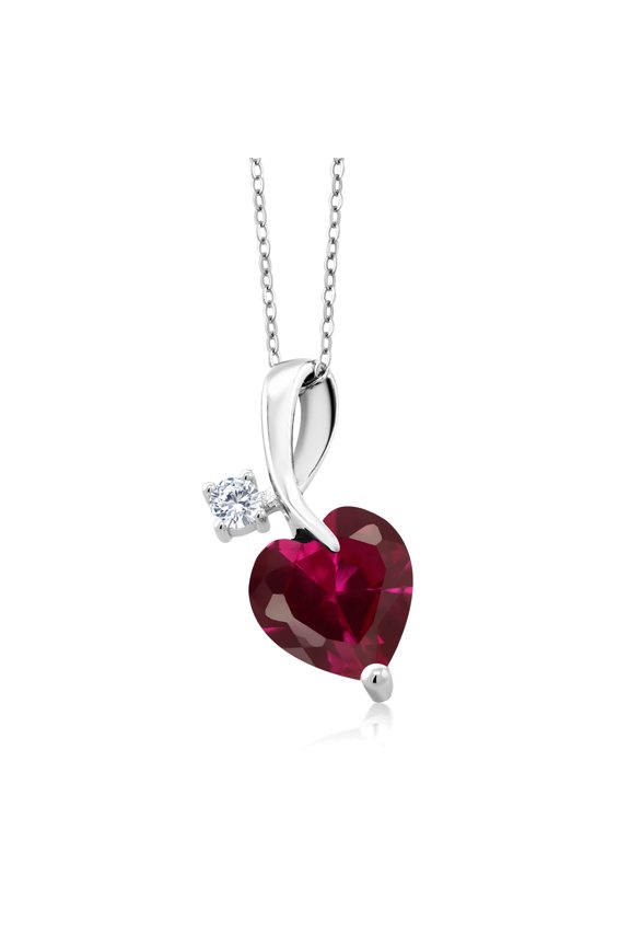 3.40 Ct Red Created Ruby E-F Lab Grown Diamond 925 Sterling Silver Pendant