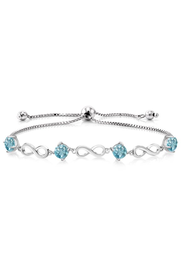 3.40 Ct Round Blue Zircon 925 Sterling Silver Keren Hanan Women Adjustable Infinity Tennis Bracelet