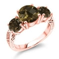 thumbnail image 1 of Gem Stone King 3.40 Ct Round Checkerboard Brown Smoky Quartz 18K Rose Gold Plated Silver Ring (Size 9), 1 of 5
