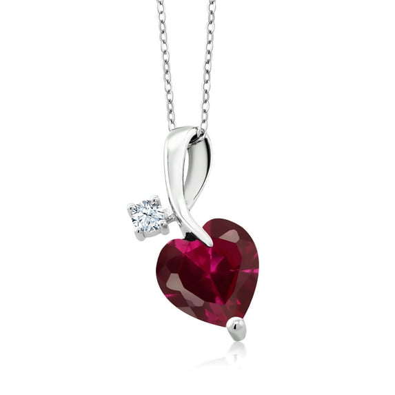 Gem Stone King 3.41 Ct Heart Shape Red Created Ruby 925 Sterling Silver Pendant
