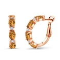 thumbnail image 1 of Gem Stone King 3.44 Ct Orange Red Madeira Citrine White Created Sapphire 18K Rose Gold Plated Silver Hoop Earrings, 1 of 4
