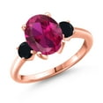 thumbnail image 1 of Gem Stone King 3.44 Ct Oval Red Created Ruby Black Onyx 18K Rose Gold Plated Silver Ring, 1 of 6