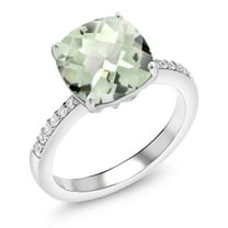 Gem Stone King 3.45 Ct Cushion Checkerboard Green Prasiolite 925 Sterling Silver Ring
