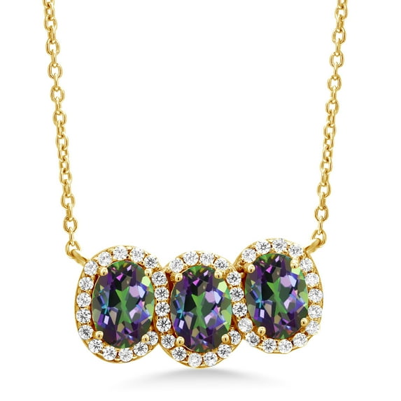 Gem Stone King 3.45 Ct Oval Green Mystic Topaz 18K Yellow Gold Plated Silver Necklace
