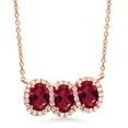thumbnail image 1 of Gem Stone King 3.45 Ct Oval Red Created Ruby 18K Rose Gold Plated Silver Necklace, 1 of 4