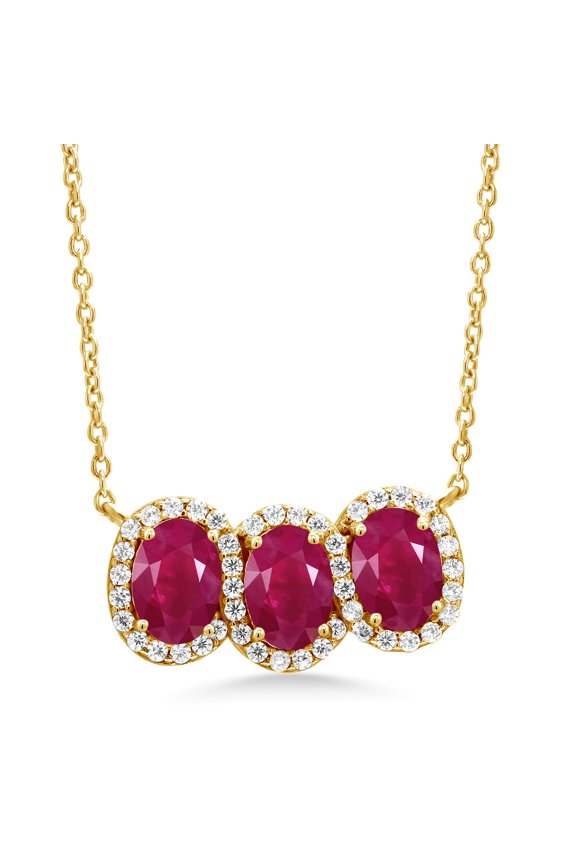 3.45 Ct Oval Red Ruby 18K Yellow Gold Plated Silver Necklace