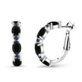 thumbnail image 1 of Gem Stone King 3.47 Ct Oval Black Onyx Blue Created Sapphire 925 Sterling Silver Hoop Earrings, 1 of 4
