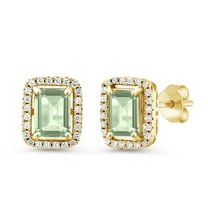 Gem Stone King 3.48 Ct Emerald Cut Green Prasiolite 18K Yellow Gold Plated Silver Earrings