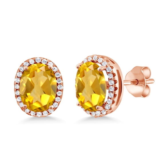 Gem Stone King 3.48 Ct Oval Yellow Citrine 18K Rose Gold Plated Silver Earrings