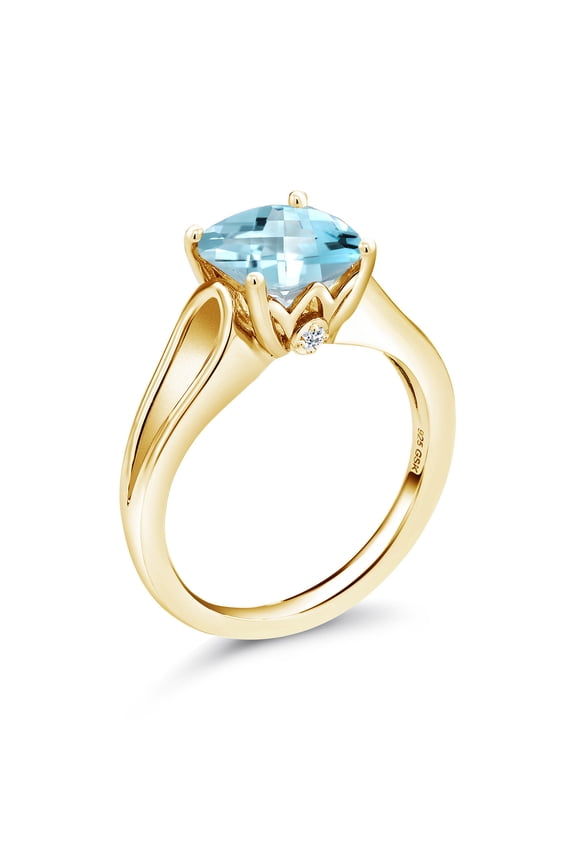 3.49 Ct Cushion Checkerboard Sky Blue Topaz White Topaz 18K Yellow Gold Plated Silver Ring (Size 7)