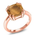thumbnail image 1 of Gem Stone King 3.50 Ct Cushion Brown Tiger Eye 18K Rose Gold Plated Silver Double Prong Ring, 1 of 6