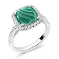 thumbnail image 1 of Gem Stone King 3.50 Ct Cushion Green Malachite White Created Sapphire 925 Sterling Silver Ring, 1 of 6