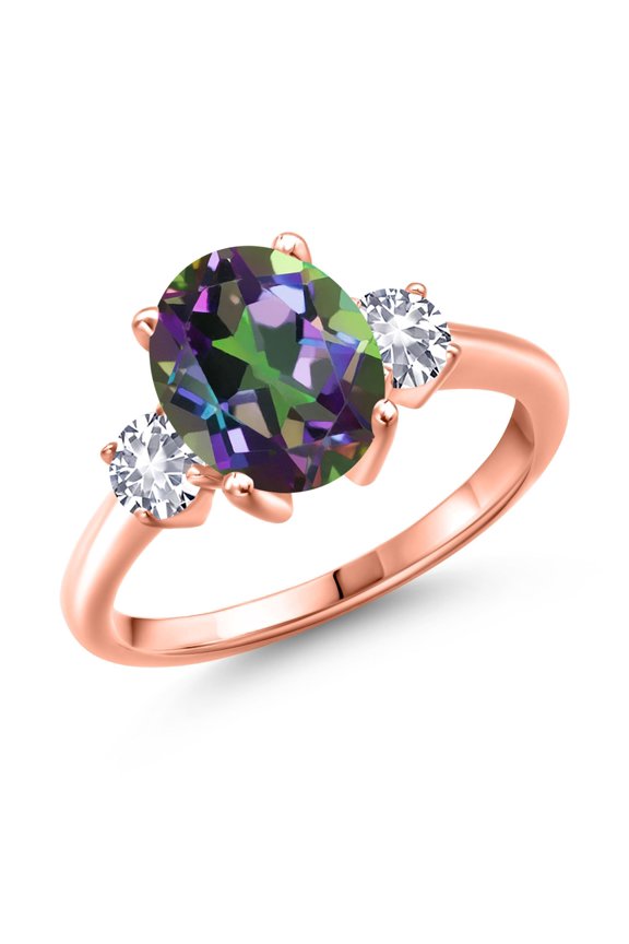 3.50 Ct Green Mystic Quartz White Created Sapphire 18K Rose Gold Plated Silver Ring