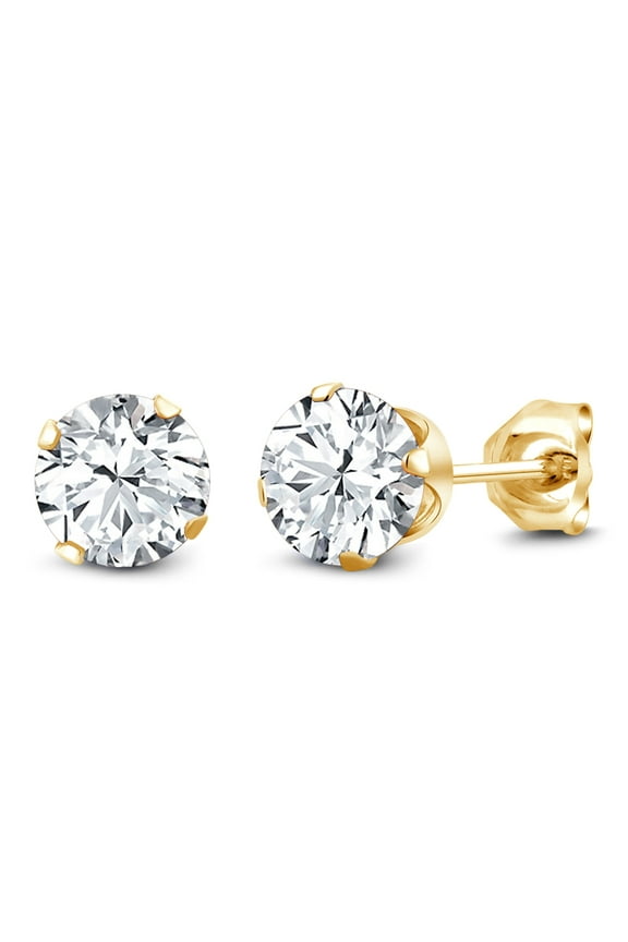 3.50 Ct Ideal-Cut White CZ Round 18K Gold Plated Stud Earrings for Women Men 6.5MM