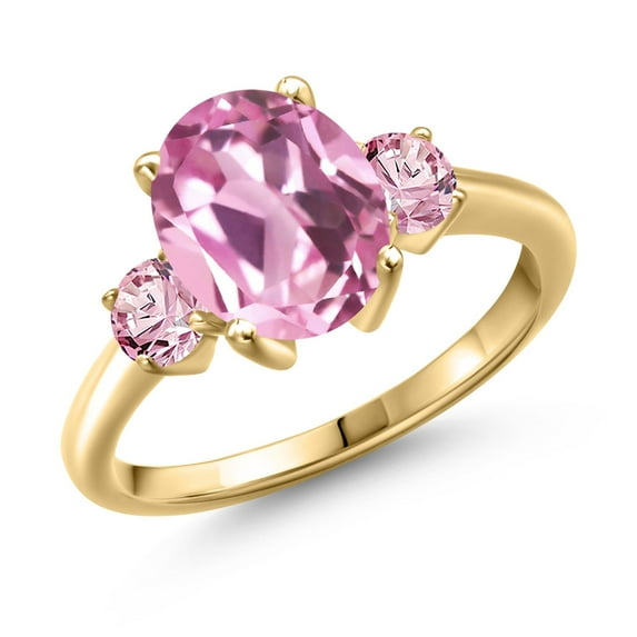 Gem Stone King 3.50 Ct Light Pink Created Sapphire Pink Lab Grown Diamond 18K Yellow Gold Plated Silver Ring