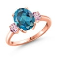 thumbnail image 1 of Gem Stone King 3.50 Ct London Blue Topaz Pink Lab Grown Diamond 18K Rose Gold Plated Silver Ring, 1 of 6