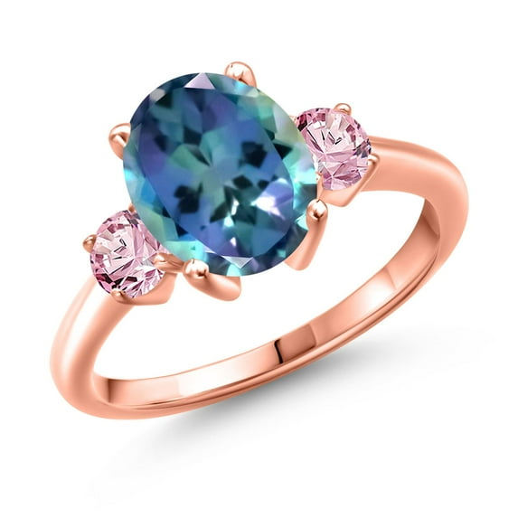 Gem Stone King 3.50 Ct Millennium Blue Mystic Topaz Pink Lab Grown Diamond 18K Rose Gold Plated Silver Ring