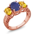 thumbnail image 1 of Gem Stone King 3.50 Ct Oval Blue Lapis Yellow Citrine 18K Rose Gold Plated Silver Ring (Size 9), 1 of 3