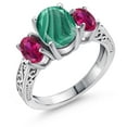 thumbnail image 1 of Gem Stone King 3.50 Ct Oval Green Malachite Red Created Ruby 925 Sterling Silver Ring (Size 6), 1 of 6
