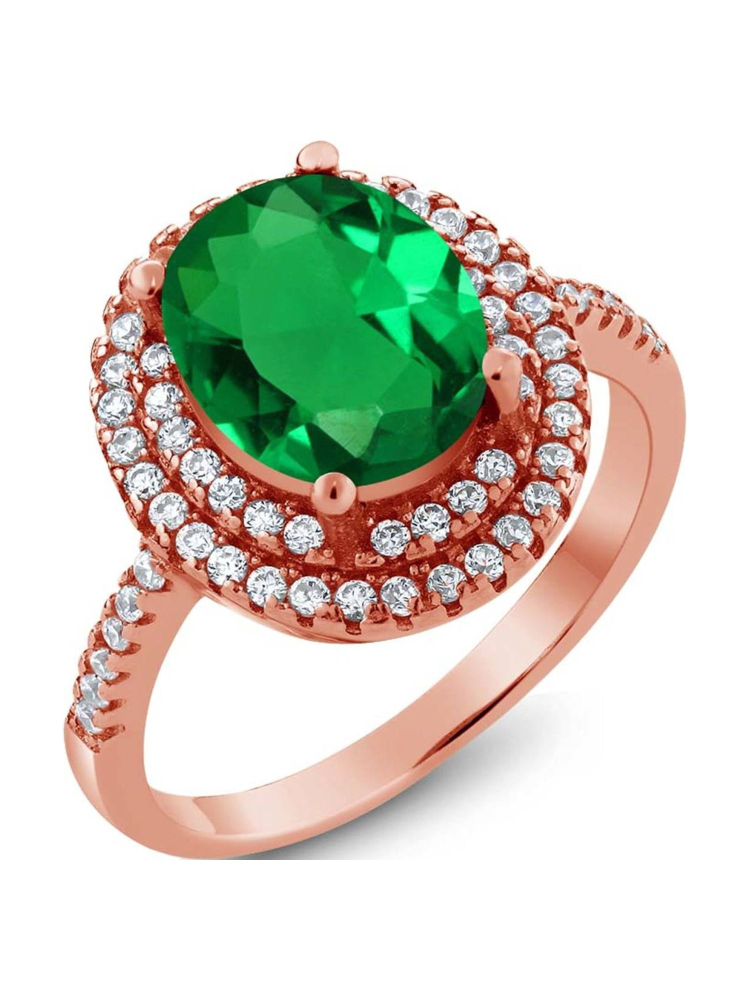 Gem Stone King 3.50 Ct Oval Green Simulated Emerald 18K Rose Gold