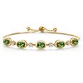 thumbnail image 1 of Gem Stone King 18K Yellow Gold Plated Silver Green Tourmaline and Lab Grown Diamond Bracelet for Women | 3.90 Cttw | Gemstone October Birthstone | Oval 7X5MM | Fully Adjustable 9 inch, 1 of 6