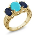 thumbnail image 1 of Gem Stone King 3.50 Ct Oval Green Turquoise Blue Sapphire 18K Yellow Gold Plated Silver Ring (Size 8), 1 of 3