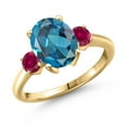thumbnail image 1 of Gem Stone King 3.50 Ct Oval London Blue Topaz Red Created Ruby 18K Yellow Gold Plated Silver Ring, 1 of 6