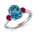 thumbnail image 1 of Gem Stone King 3.50 Ct Oval London Blue Topaz Red Created Ruby 925 Sterling Silver Ring, 1 of 6