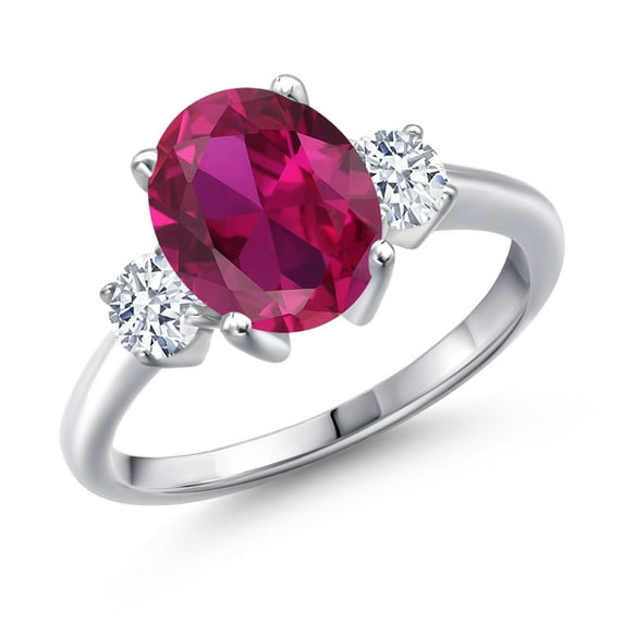 Gem Stone King 3.50 Ct Oval Red Created Ruby 925 Sterling Silver Ring