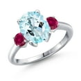 thumbnail image 1 of Gem Stone King 3.50 Ct Oval Sky Blue Topaz Red Created Ruby 925 Sterling Silver Ring, 1 of 6